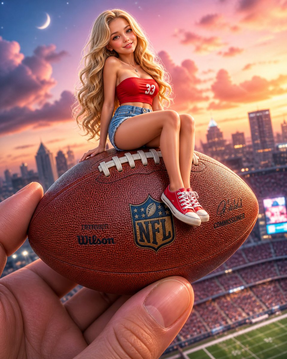 AI Prompt for Whimsical Illustration: Miniature Girl on Giant Football