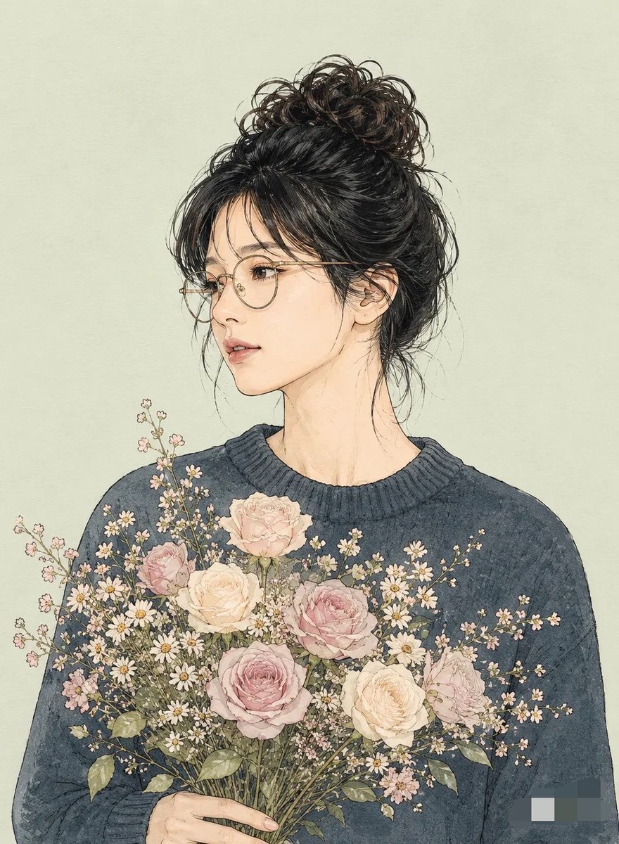 AI Prompt for Whimsical Line Art Portrait with Watercolor Tones