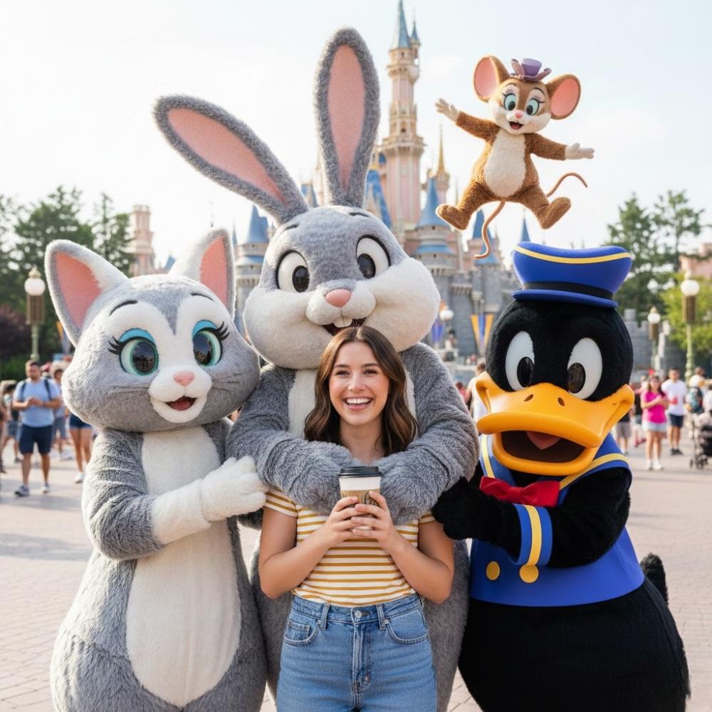 AI Prompt for Whimsical Magical Theme Park Scene with Mascot Characters