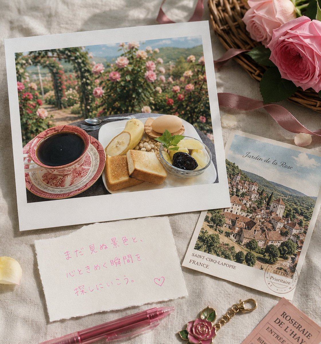 AI Prompt for Whimsical Rose Garden Postcard Photography Illustration