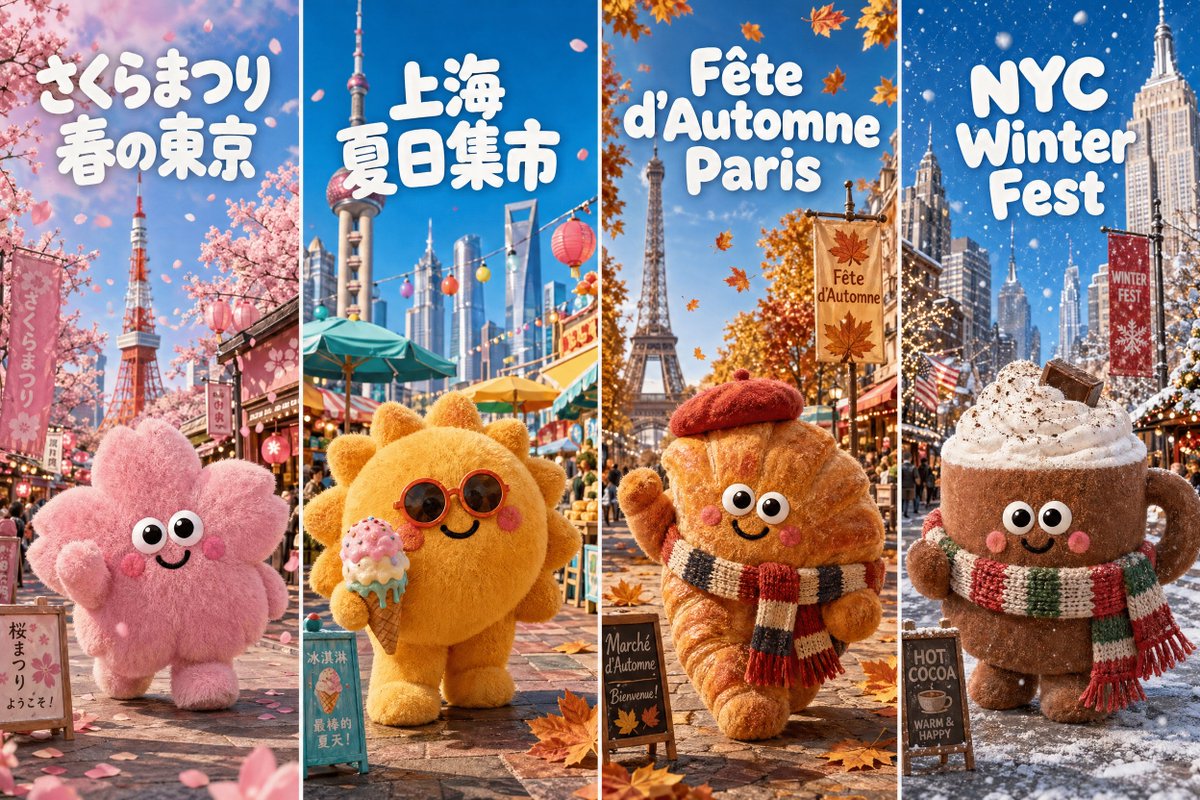 AI Prompt for Whimsical Seasonal Cityscapes with Plush Mascots