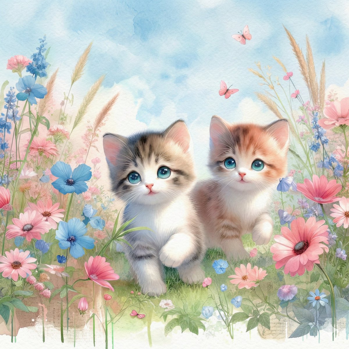 AI Prompt for Whimsical Watercolor Illustrations of Kittens in a Garden
