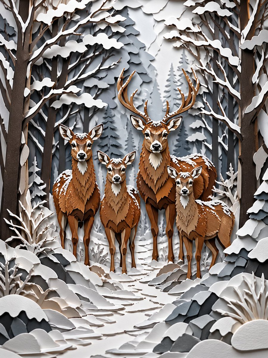AI Prompt for Winter Deer Papercut Forest Scene