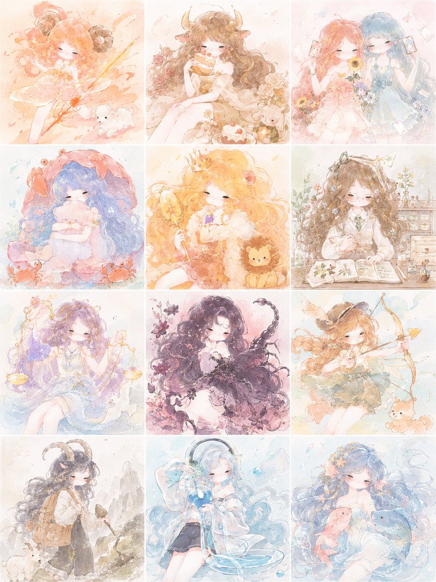 AI Prompt for Zodiac Watercolor Anime Poster