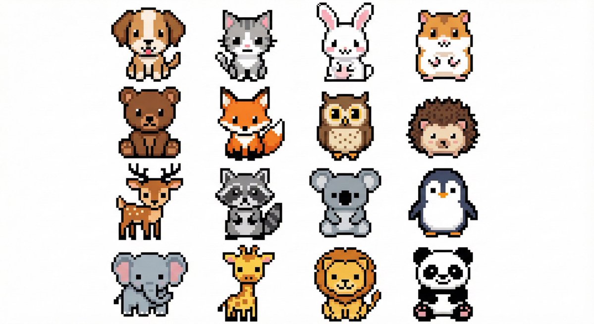 AI Prompt: Generate a 4x4 Pixel Art Animal Grid for APNG Animation