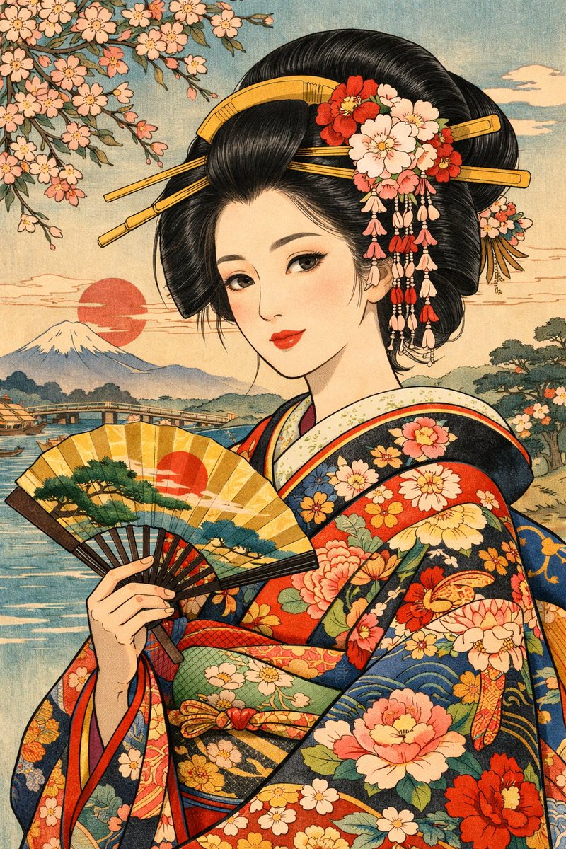 AI Prompt: Generate a Modern Ukiyo-e Style Beauty Portrait with Intricate Details