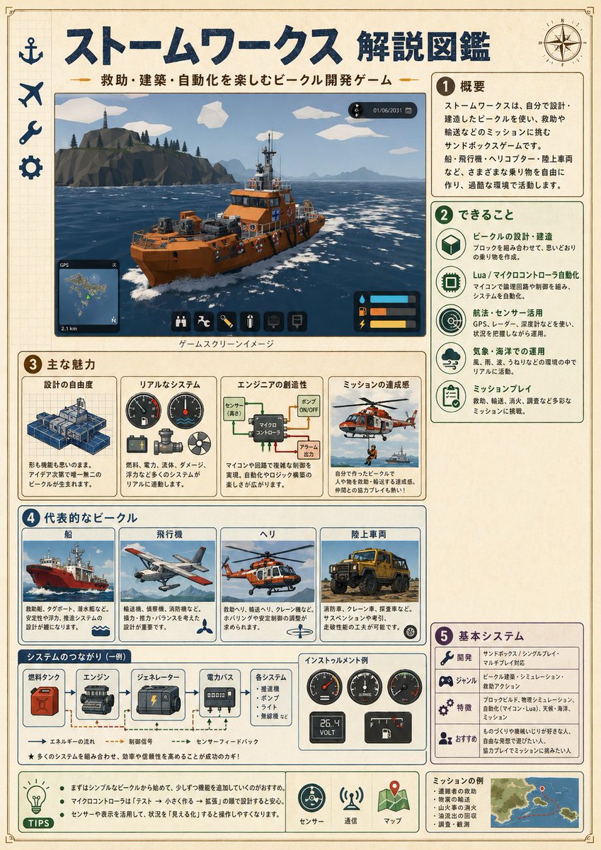 AI Prompt Generator: Informative Japanese-Style Infographic Poster for Vehicle-Building Rescue Game
