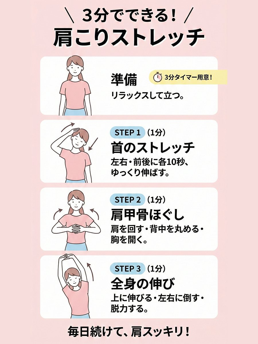 AI Prompt: Minimal Female Illustration of 3-Minute Neck and Shoulder Stiffness Stretch