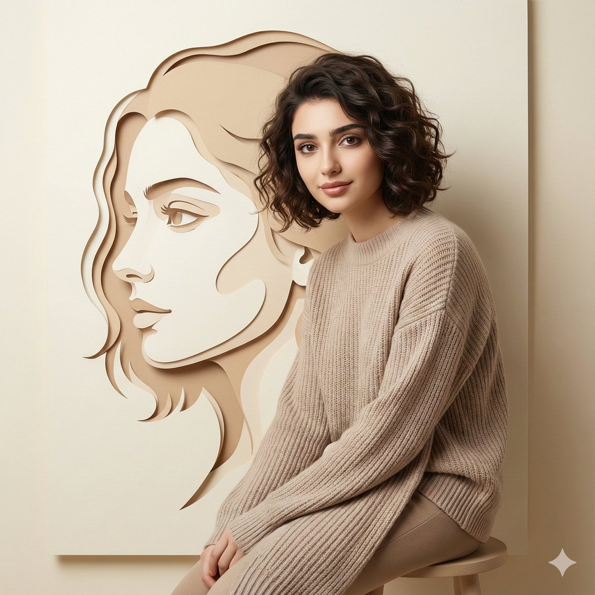AI Prompt: Minimalist Dual Identity Portrait with Paper-Cut Illustration