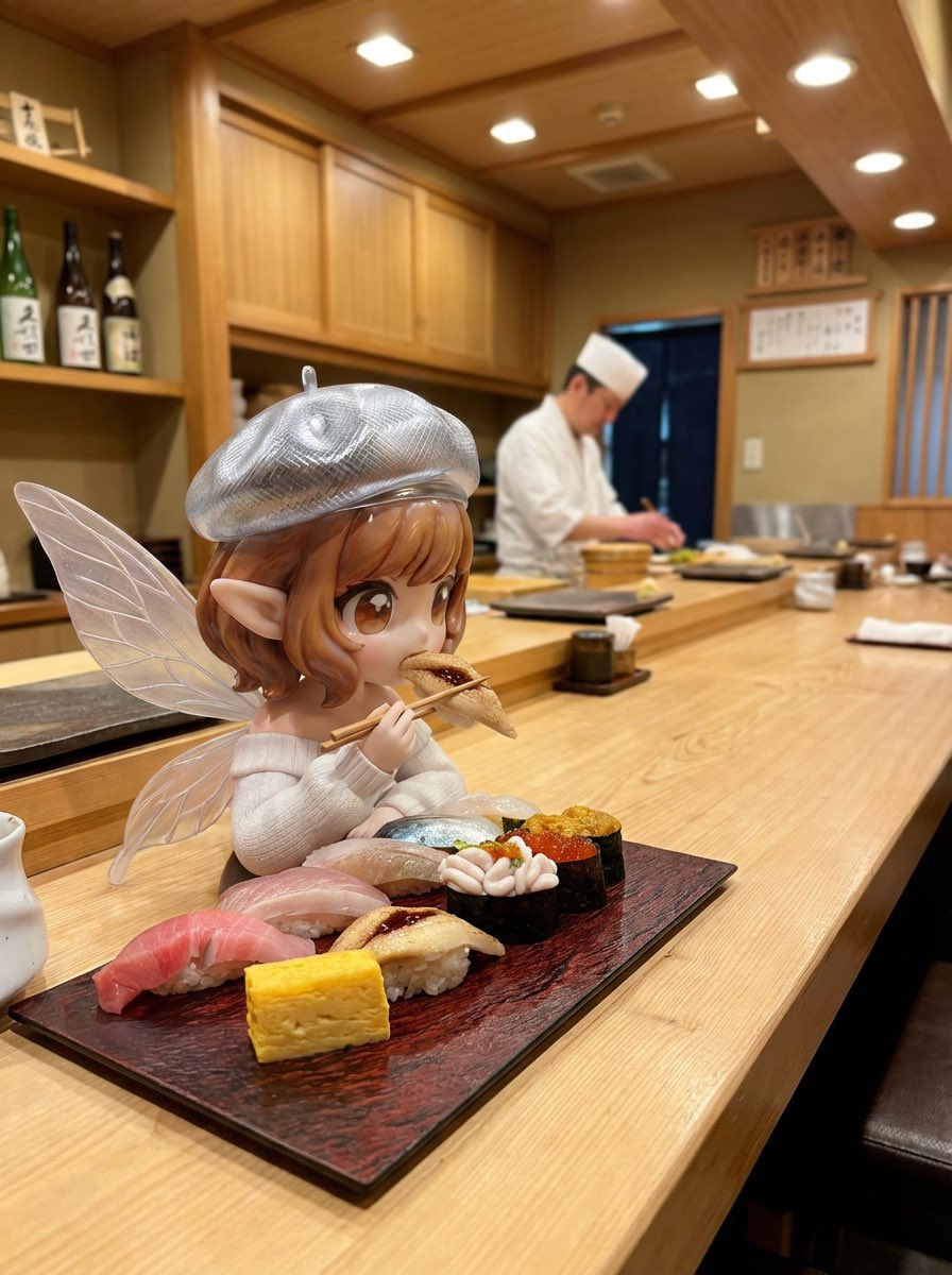 AI Prompt: Realistic Fairy Eating Sushi with Chopsticks