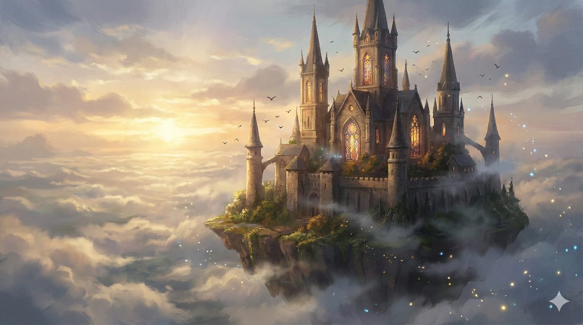 AI Prompt: Realistic Floating Castle 8K Illustration in Fantasy Style