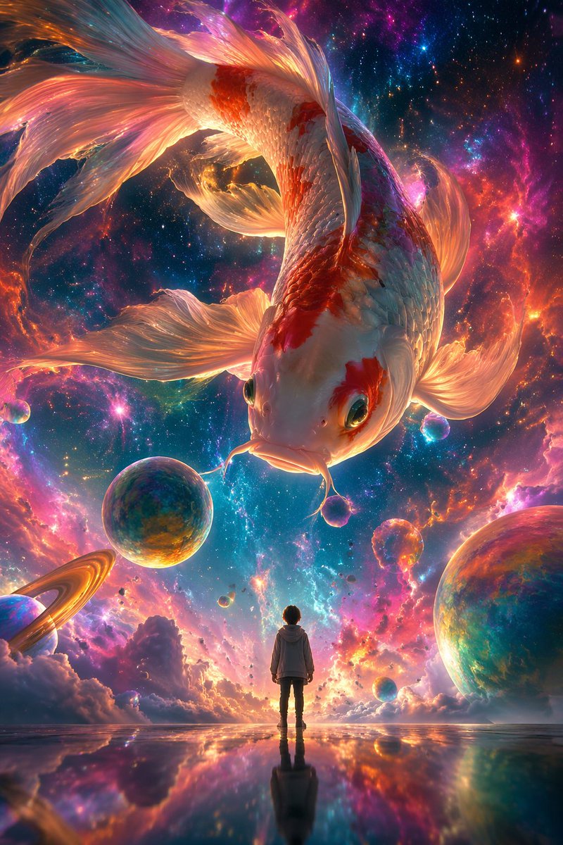AI Prompt: Stunning Surrealist Koi Fish Special Effect Poster