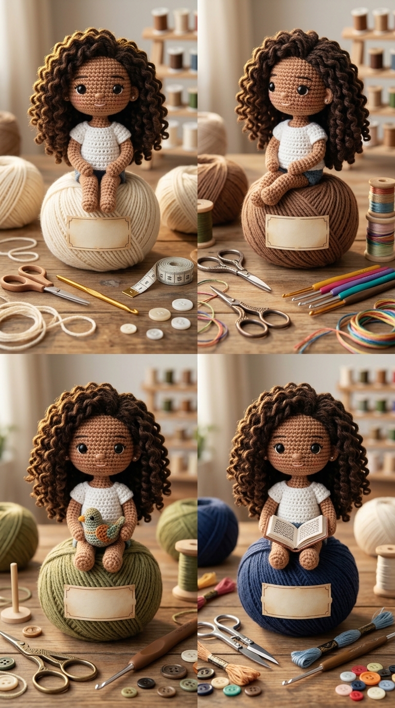 Amigurumi Crochet Character Diorama 2x2 Grid Prompt
