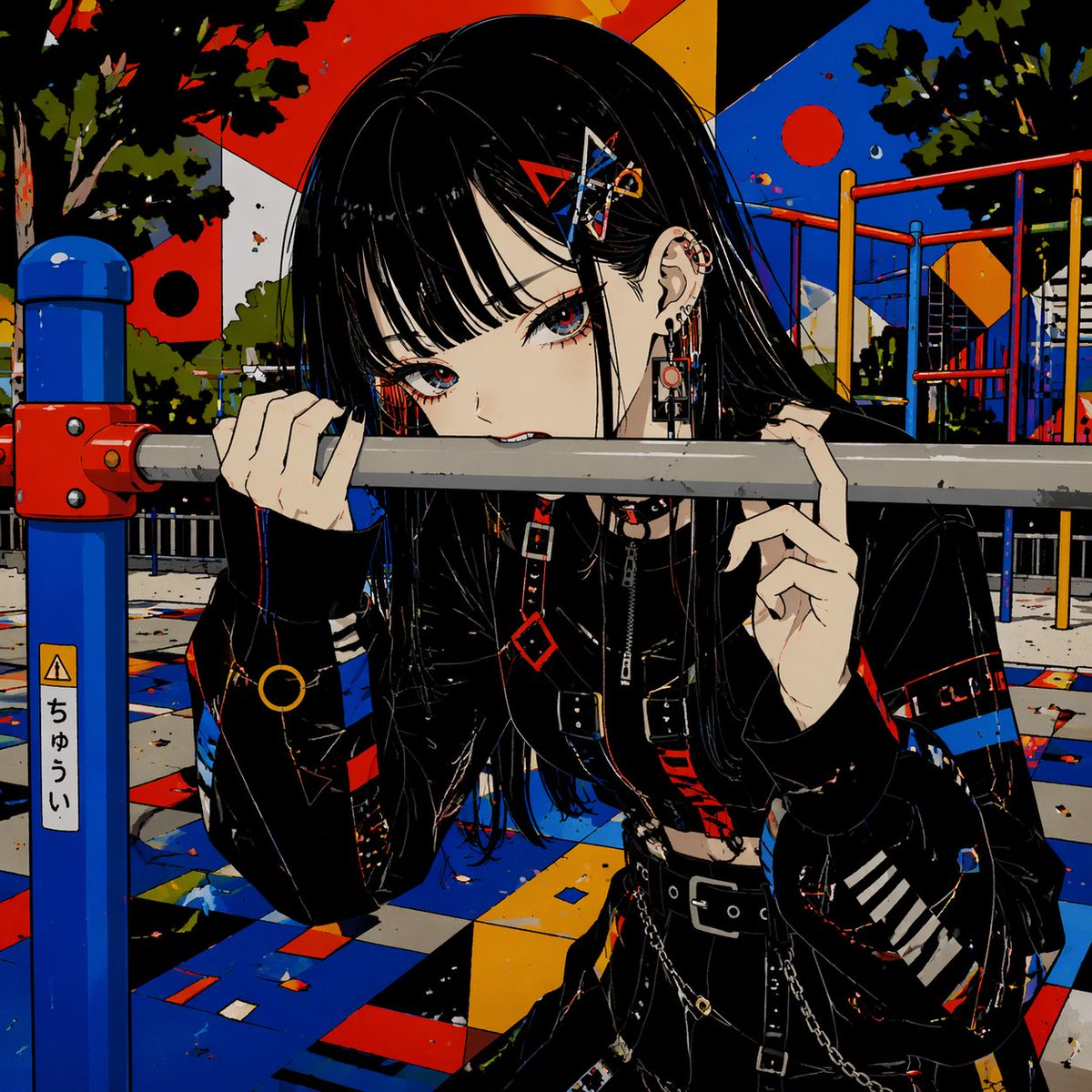 Copy AI Style: AI Prompt for Goth Anime Girl Snacking at a Playground Bar Illustration