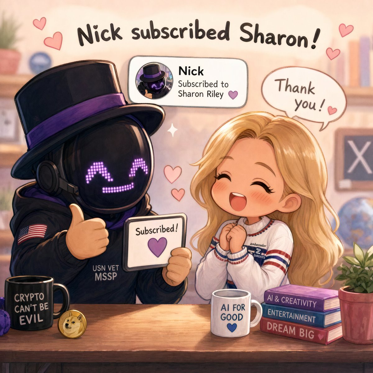 Cute Robot & Woman Subscription Celebration Art