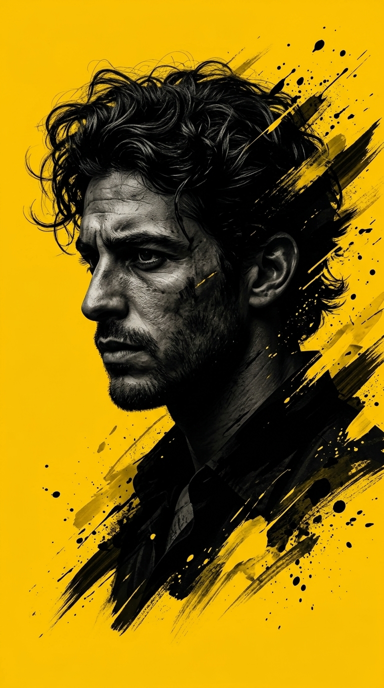 Dramatic Dark Silhouette Portrait Yellow Brushstrokes Art