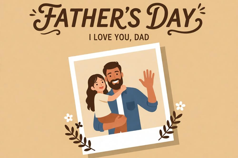 Father's Day Flat Vector Illustration with Polaroid Frame