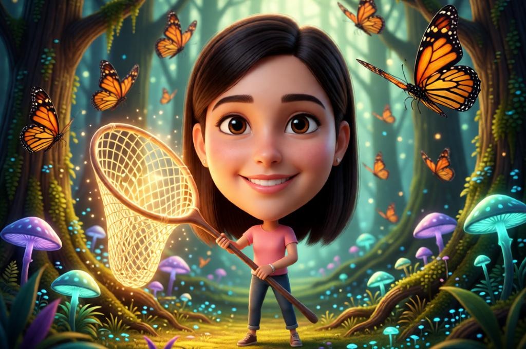 Glowing Net Monarch Butterfly Caricature Art