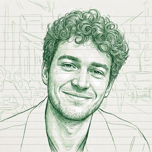 Green & White Ink Sketch Portrait from Photo