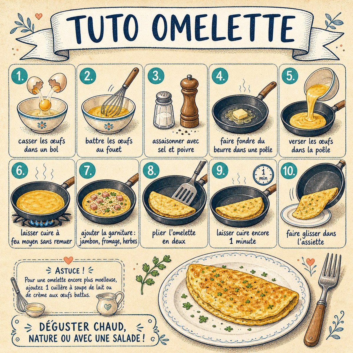 Hand-drawn French Omelette Cooking Tutorial