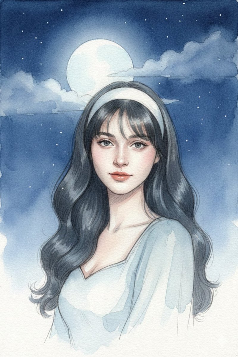 Moonlit Watercolor Portrait Prompt with Identity Lock
