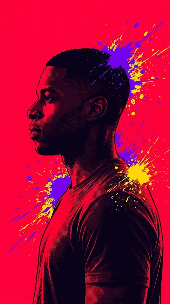 Red Silhouette Portrait with Paint Splatter Art