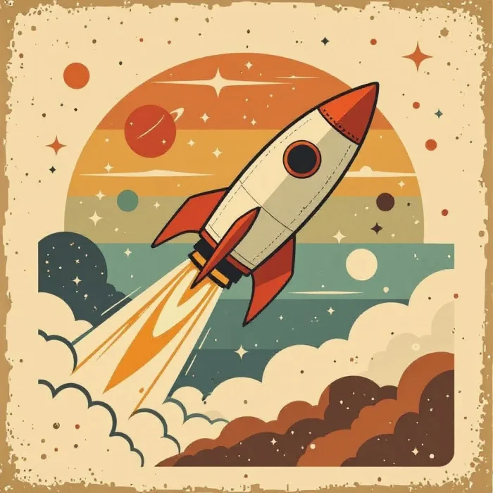 Retro Vintage Rocket Space T-Shirt Design Prompt