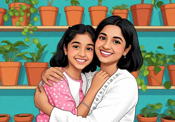 Ultra-High Res Mama & Daughter Cartoon Illustration