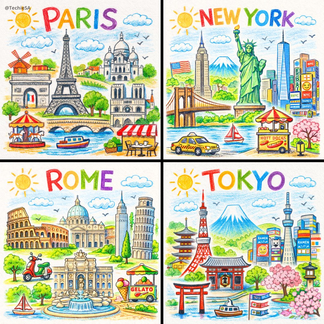 Vibrant Crayon City Sketch