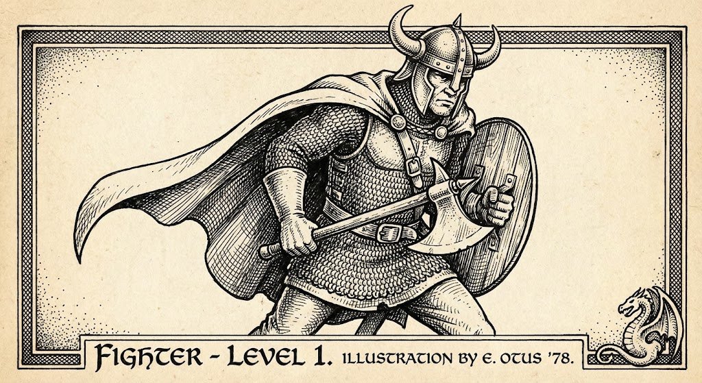 Vintage B&W RPG Rulebook Illustration Style