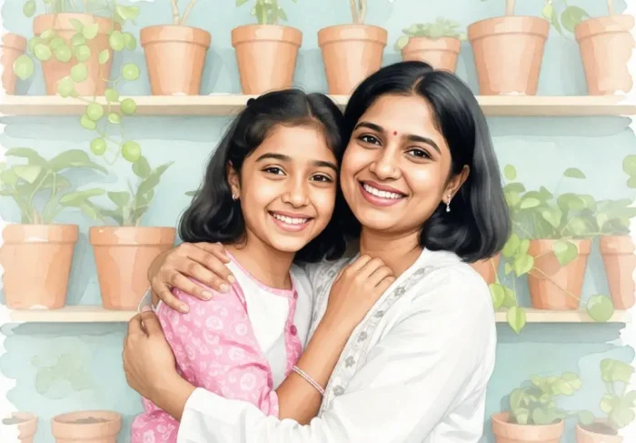 Watercolor Mother Daughter Art