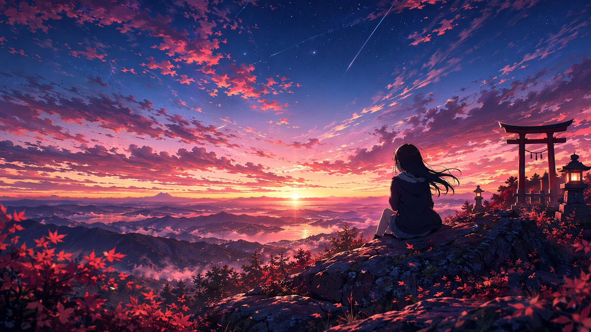 AI Prompt for Anime-Style Sunset Landscape with Character