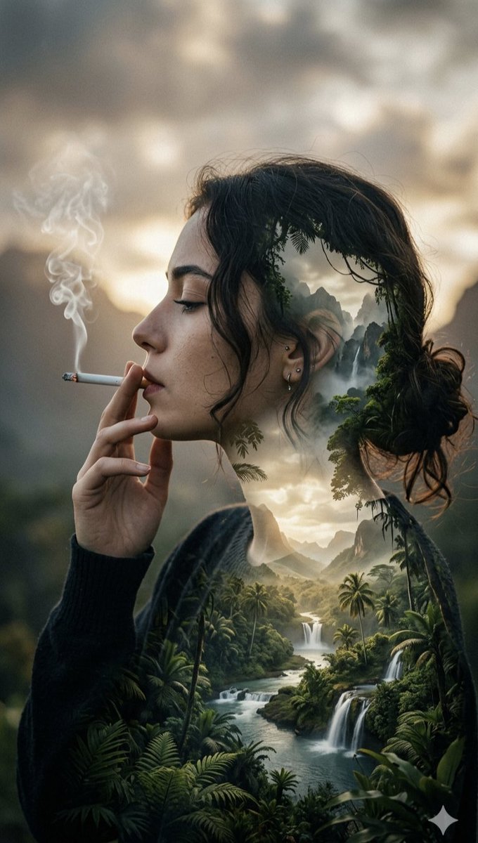 AI Prompt for Tropical Sunset Portrait Double Exposure