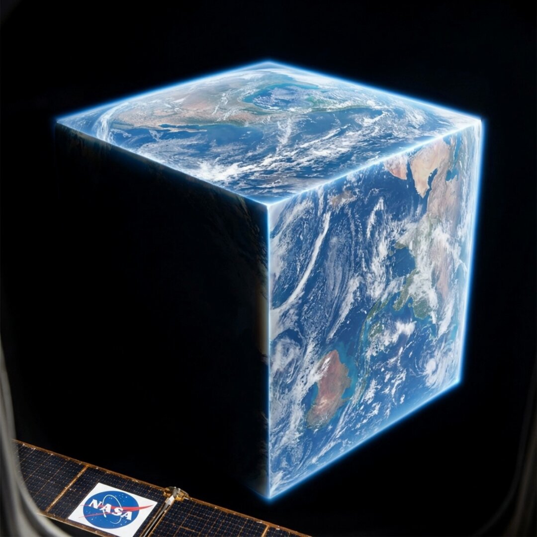 AI Landscape Image Prompt for Cube Earth from Space