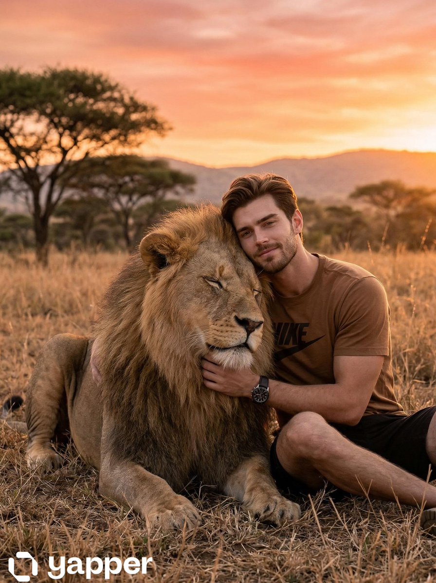 AI Prompt for Cinematic Golden-Hour Scene in African Savanna with Lion and Man