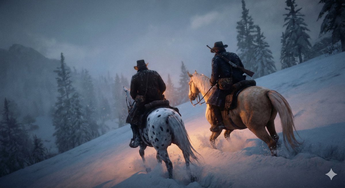 AI Prompt for Cinematic Western Scene with Horseback Riders in Snow