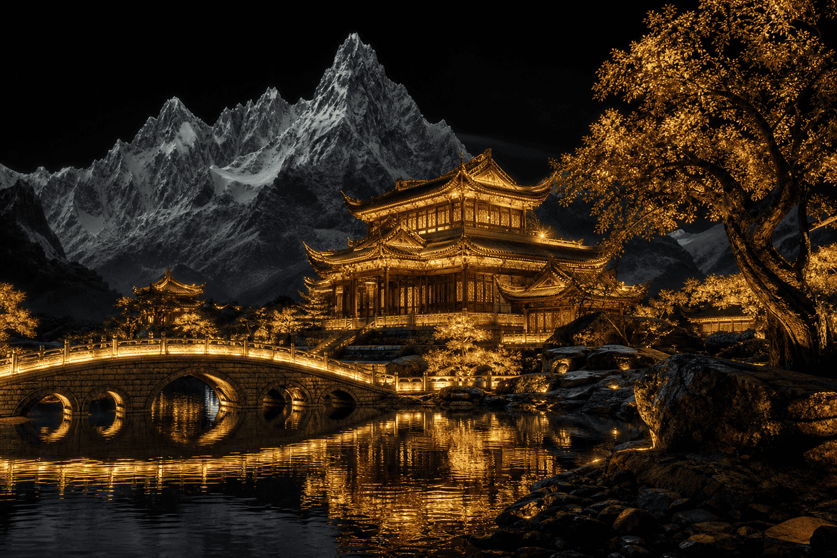AI Prompt for Generating a Cinematic East Asian Temple Landscape at Night
