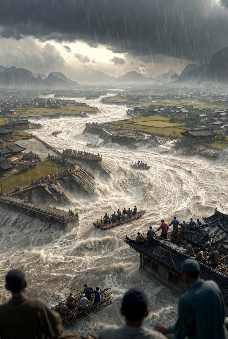 AI Prompt for Historical Cinematic Scene: 1887 Yellow River Flood Epic Landscape
