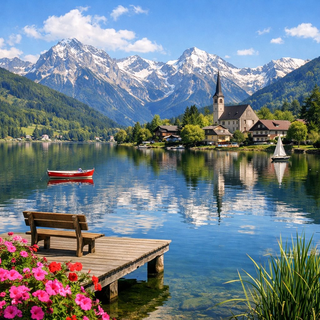 AI Prompt for Idyllic Mountain Lake Landscape Art