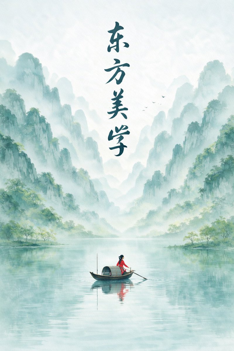AI Prompt for Oriental Art Poster: Red-Clothed Figure on serene Chinese Pin Lei Style Landscape Canvas
