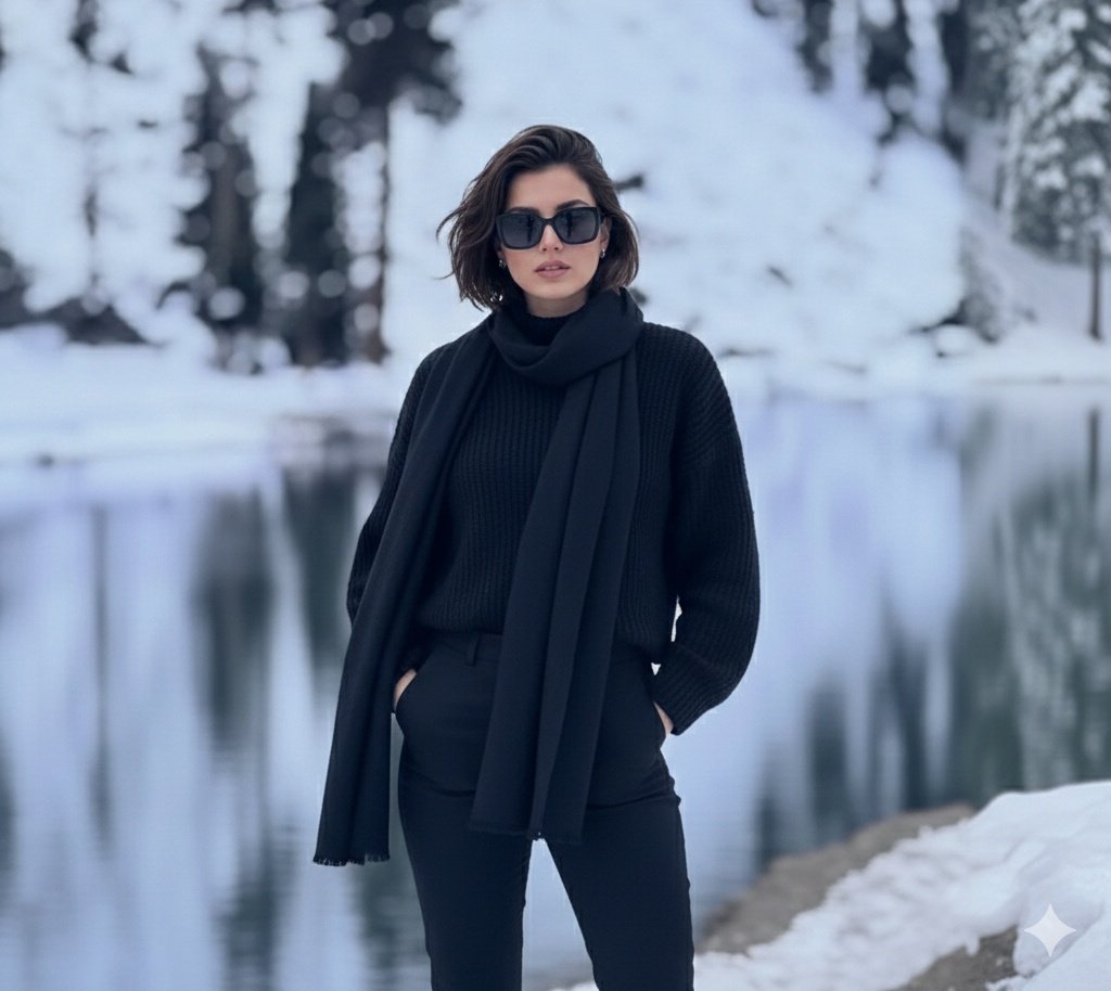 AI Prompt for Realistic Winter Portrait: Female Model in Snowy Landscape