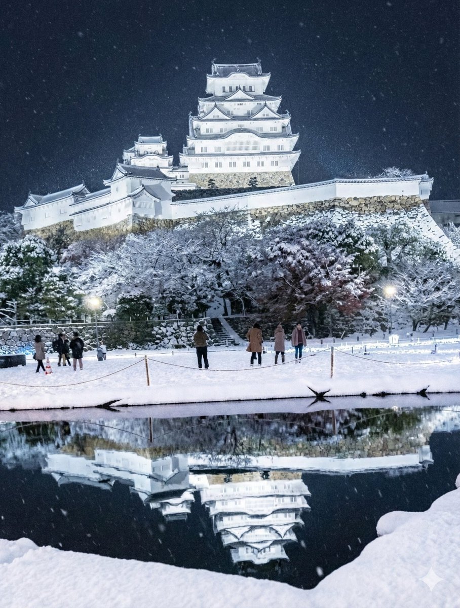 AI Prompt for Snowy Himeji Castle Scene in Kyouka Suigetsu Style
