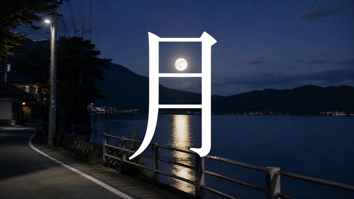 AI Prompt for Stunning Lakeside Night Scene with Kanji Typography