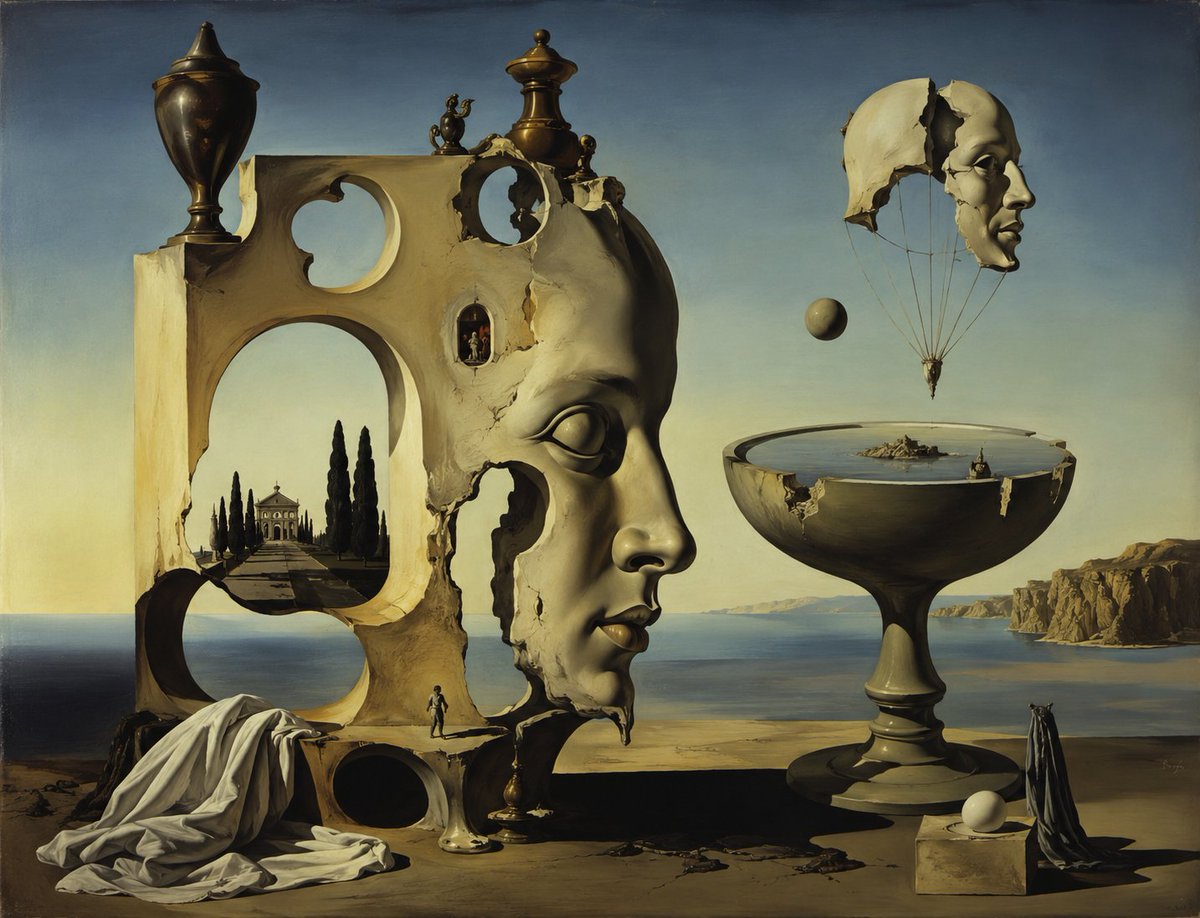 AI Prompt for Surreal Coastal Oil Painting with Architectural Forms