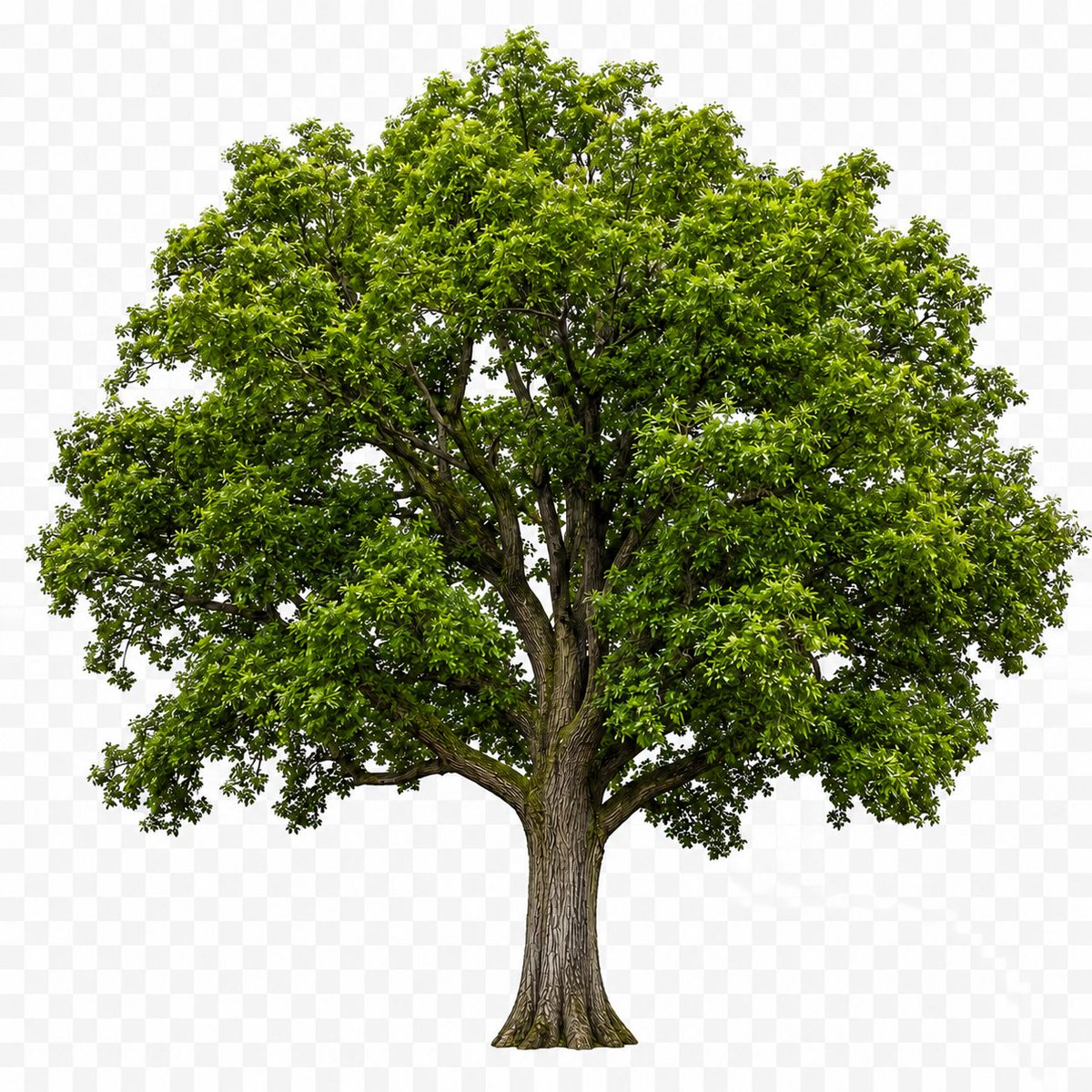AI Template for Isolated Deciduous Tree on Checkerboard Pattern for 3D Visualization