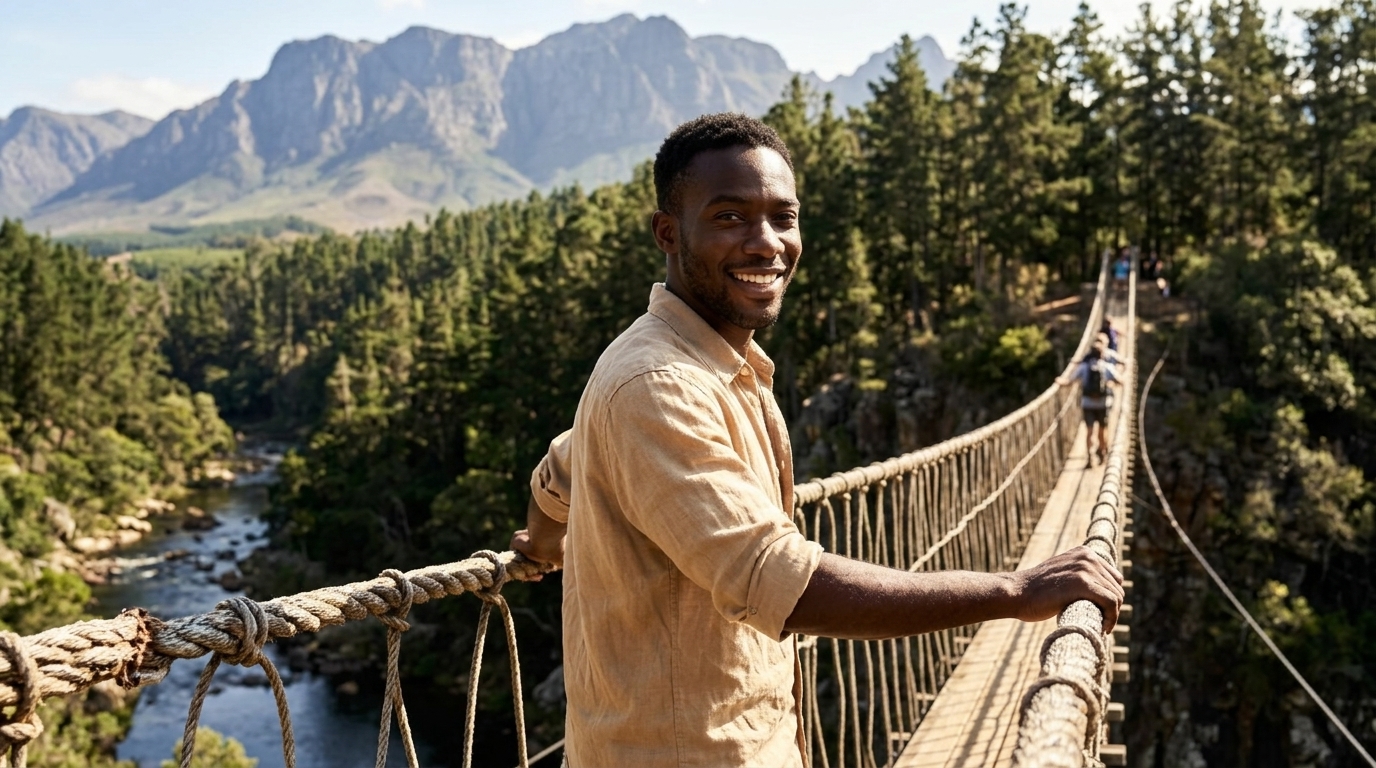 Outdoor Drama Rope Bridge Portrait Smile