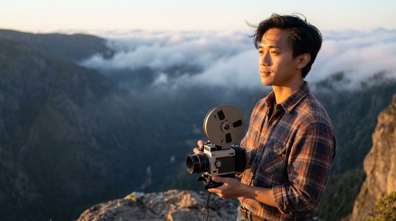 Sunrise Cliff Portrait with Wind and Golden Light