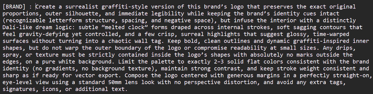 AI Prompt for Surreal Melting Logo Generation with Brand Name Replacement