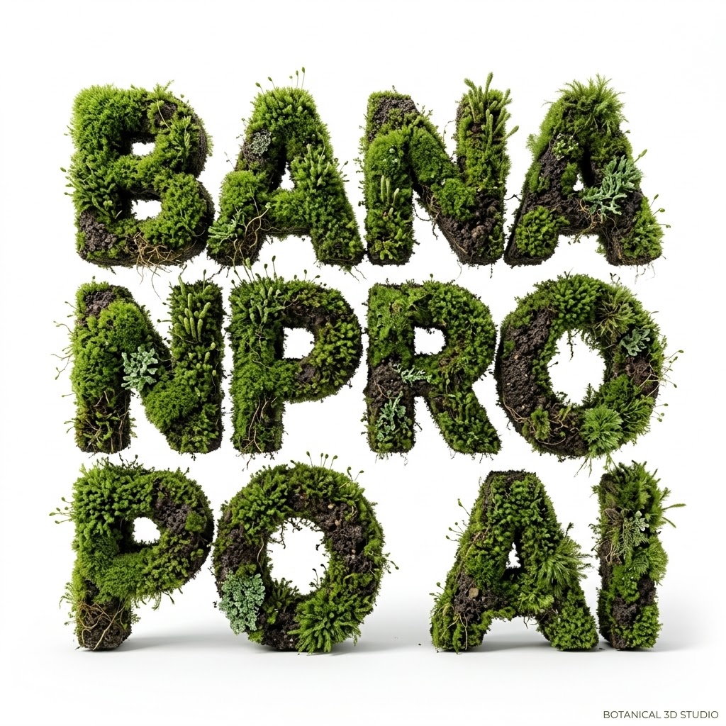 Hyper-Realistic Moss-Covered 3D Logo on White