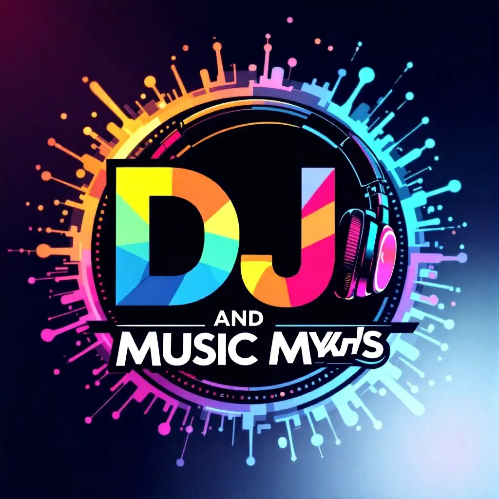 Neon Blue DJ Logo Prompt: Headphones + Equalizer Design